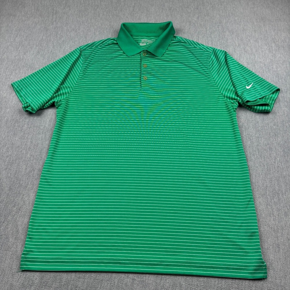 Nike Golf Polo Shirt Mens Large‎ Green Striped Dri Fit Tour Performance Active